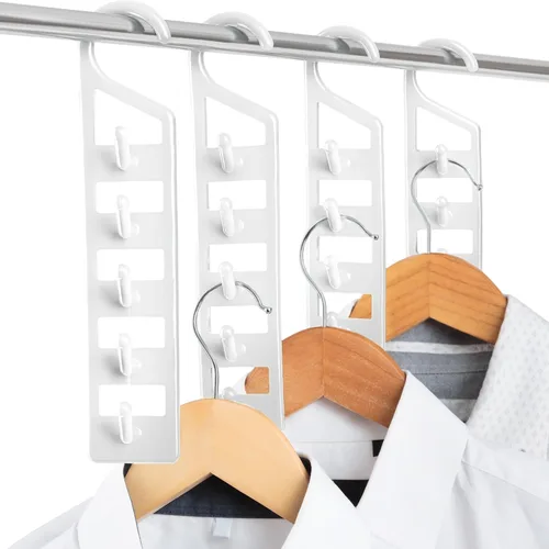 Vista 10 de CraftyCrocodile Perchas que ahorran espacio para ropa, paquete de 2, plástico resistente, ahorro de espacio para camisas, pantalones, jeans