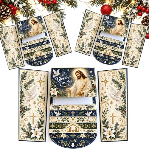 Vista 15 de Folleto de tarjetas de regalo de Navidad en cascada 2027, 3 portatarjetas #B 3 piezas