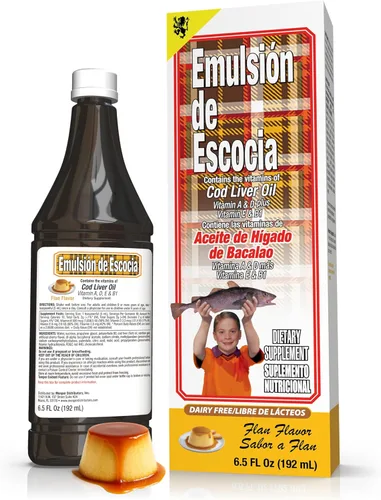 Emulsion de Escocia Aceite de hígado de bacalao con sabor a flan, paquete de 1 (6.5 onzas líquidas, 6.5 fl oz), Omega-3 con vitaminas A y D para la