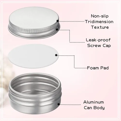 Vista 3 de Paquete de 200 latas de metal de aluminio con tapas, latas redondas con tapa de rosca para bálsamo labial cosmético, velas de bricolaje con 5