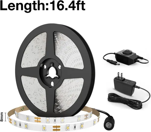 Vista 8 de Olafus Tira de luces LED de 16.4 pies, luz blanca cálida, regulable, kit de luces LED de 12 V, tiras de iluminación flexibles para debajo