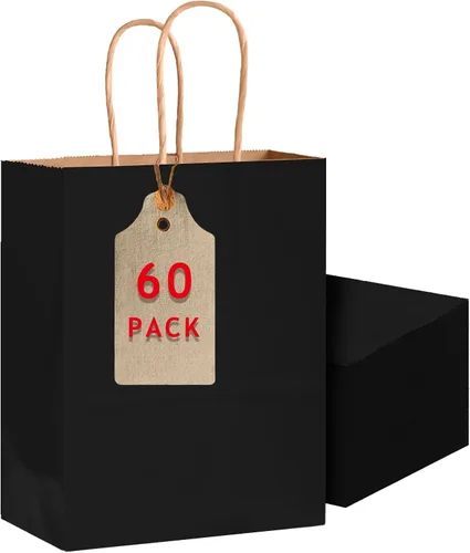 Vista 21 de Bakepacker Paquete de 60 bolsas de papel de regalo de tamaño pequeño con asas a granel de 8.3 x 6 x 3.16 pulgadas, bolsas de compras de papel kraft