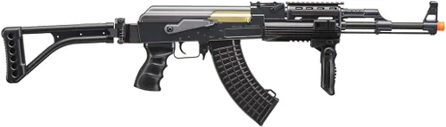 Vista 2 de Rifle de Airsoft AK-47 AEG de 365 FPS con culata lateral plegable, batería y cargador, color negro