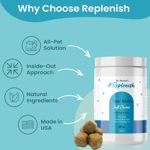 Vista 4 de Replenish Masticables para manchas de lágrimas para perros y gatos, removedor de manchas de lágrimas de Dr. Rachel para perros, removedor de manchas