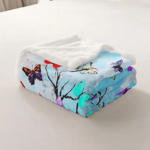 Vista 6 de Colorful Butterfly Fleece Flannel Blanket,Rustic Tree Butterflies Bed Sofa Couch Blanket,50"x60",Retro Blue Tie Dye Fuzzy Soft Fleece Throw Blankets
