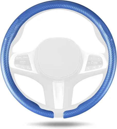 Vista 12 de Funda de cuero para volante de auto Aimato de fibra de carbono, funda ultradelgada para volante de auto, microfibra cómoda y transpirable, ajuste