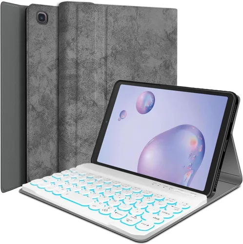 Vista 8 de Funda para teclado Galaxy Tab A 8.0 2019 [retroiluminada, SM-T290, SM-T295], teclado inalámbrico desmontable de 7 colores con funda de soporte de PU