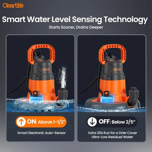 Vista 8 de Cleartide Bomba automática inteligente para cubierta de piscina, 1/3 HP 2790 GPH con encendido/apagado automático y protección contra congelación