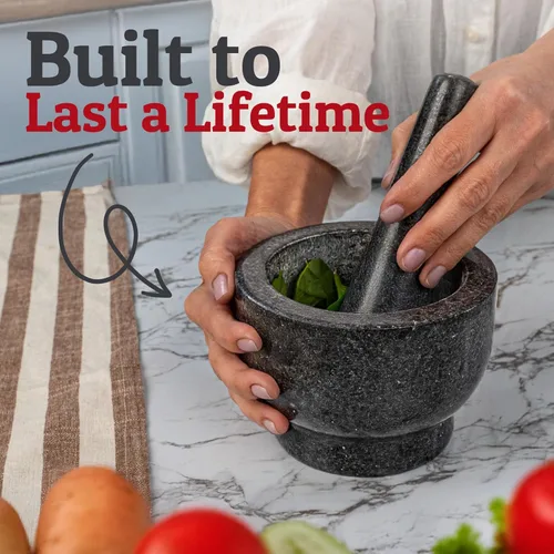 Vista 2 de PriorityChef - Juego grande de mortero y mortero, 1.5 tazas, mortero de granito 100% natural y cuenco de molinillo de piedra de mortero, cuenco