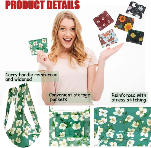 Vista 2 de Paquete de 12 bolsas de comestibles reutilizables, bolsa de compras plegable, bolsa de regalo de gran capacidad, bolsa de almacenamiento