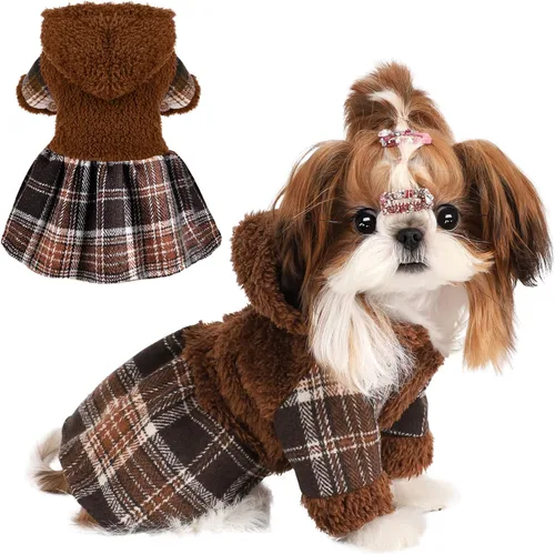 Vista 10 de Suéteres para perros pequeños para niñas, vestido de invierno para cachorros, sudadera con capucha de forro polar, ropa cálida para mascotas