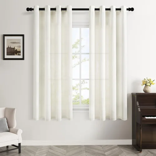 Vista 33 de Aersas Cortinas de lino negro para dormitorio de 63 pulgadas de largo, 2 paneles de privacidad, eficiencia energética, semitransparentes, cortinas