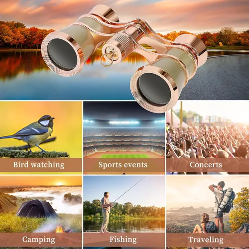 Vista 3 de Gafas de ópera de 3 x 25 pulgadas, mini telescopio binocular con cadena para adultos y niños en concierto musical