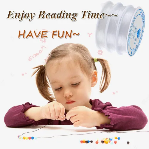 Vista 7 de Cuerda elástica para hacer joyas transparente/negro, 3 rollos de 0.031 in, cuerda elástica para cuentas de semillas, cuentas de poni, rollo