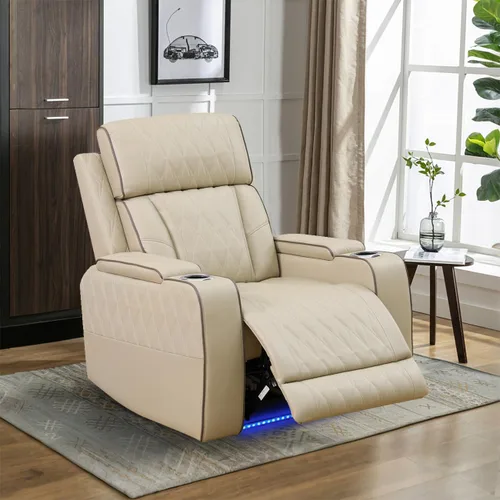 Vista 32 de Juego de sofá reclinable eléctrico para sala de estar, juego de sofá reclinable de pana con luces LED, puertos USB, almacenamiento oculto, juego