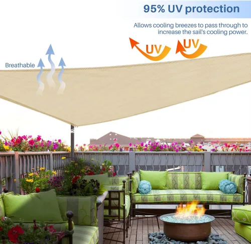 Vista 5 de E&K Sunrise - Toldo tipo vela triangular de 15 x 15 x 15 pies, toldo con bloqueo UV para sombra, para patio, jardín, terraza, exterior (arena)