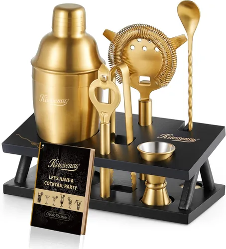 Vista 12 de KITESSENSU Juego de coctelera de camarero, juego de barra plateada de 6 piezas con soporte, kit de barra con herramientas esenciales para accesorios