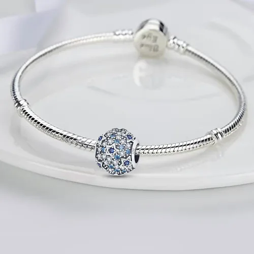 Vista 4 de Abalorio de plata de ley 925 para pulseras y collares Pandora para mujer, circonitas cúbicas 5A, cuentas de joyería