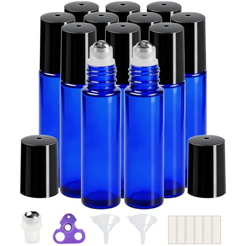 Vista 24 de PrettyCare 6 piezas, botellas roll-on de 10 ml para aceites esenciales con bola de rodillo de acero inoxidable - Botellas rellenables a prueba
