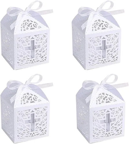 Vista 3 de Sohapy 50 cajas de bautizo para bautizo, cajas de dulces, bolsa de regalo, regalo de baby shower, decoración de cumpleaños, suministros