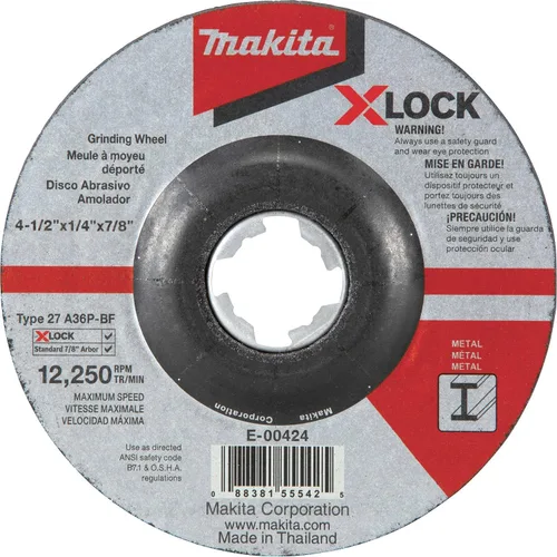 Makita E-00424 X-Lock 4-1/2" x 1/4" x 7/8" Tipo 27 Propósito general 36 Grit Metal abrasivo muela abrasiva
