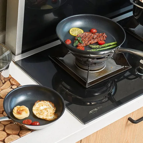 Vista 6 de Mobuta Juego de utensilios de cocina profesional de acero inoxidable de 3 piezas, ollas y sartenes de inducción con base de tres capas, tapas