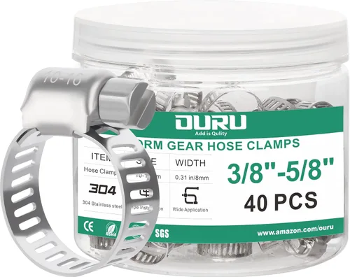 Vista 20 de OURU - Juego de 24 abrazaderas de manguera de acero inoxidable ajustables de 1/2"– 3/4" (13-19mm) con engranaje sinfín, abrazaderas de manguera