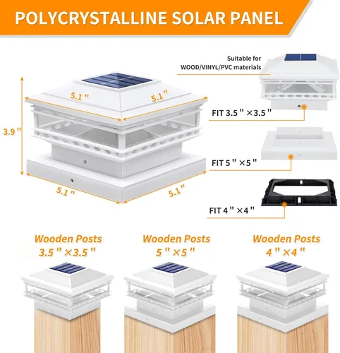 Vista 5 de TWINSLUXES Luces solares para tapa de poste, 25 lúmenes, impermeables, 2 modos de luz, se ajustan a postes de madera o vinilo de 3.5 x 3.54 x 45 x 5