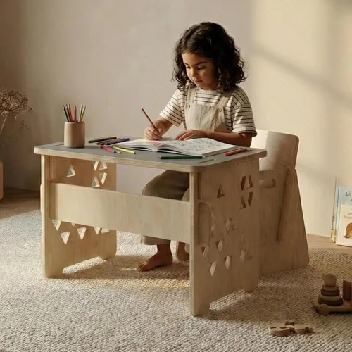 Vista 6 de Montessori Children's Desk with Chair Encourages Creativity and Independence, Lightweight and Easy to Assemble