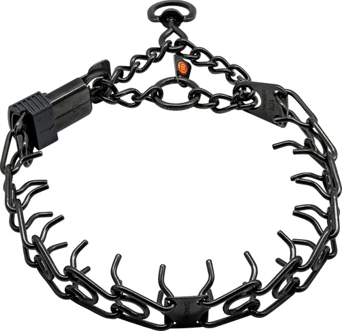 Collar para Perro Herm Sprenger de Acero Inoxidable Negro con Eslabones Cortos y Hebilla de Liberación Rápida ClicLock Fabricado en Alemania (50.8cm