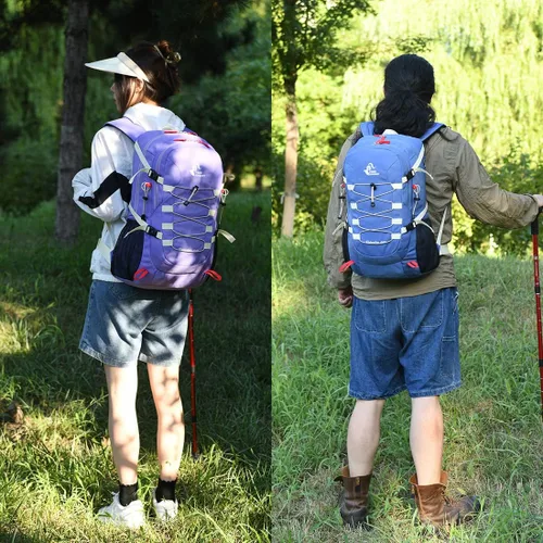 Vista 7 de Bseash Mochila de senderismo impermeable de 40L con cubierta de lluvia, bolsa de viaje deportiva al aire libre Daypack para acampar, escalada