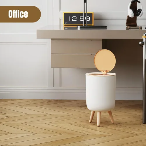 Vista 4 de URALFA Cubo de basura con sensor de movimiento con tapa, cubo de basura para baño, pequeño cubo de basura blanco sin contacto con patas, papelera