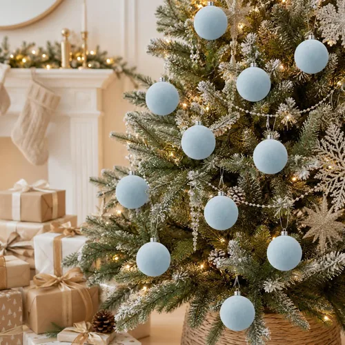 Vista 2 de 18 adornos de terciopelo para árbol de Navidad, juego de adornos de Navidad Azul polvo