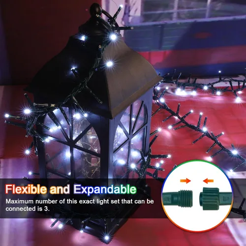 Vista 7 de LAMPHOME 500 Luces LED de Navidad para Exteriores con Destellos en Cadena Extensibles, Decoración Navideña, Luces Enchufables con 8 Funciones