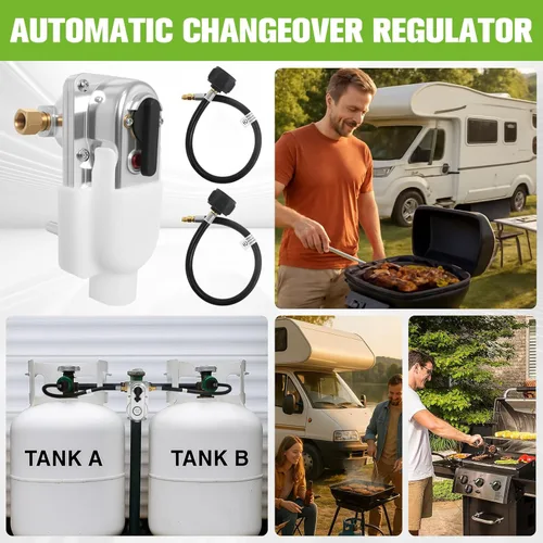 Vista 7 de Regulador de propano RV 2 mangueras de tanque, regulador de propano dual con cambio automático, regulador de gas RV Kit de tanque doble