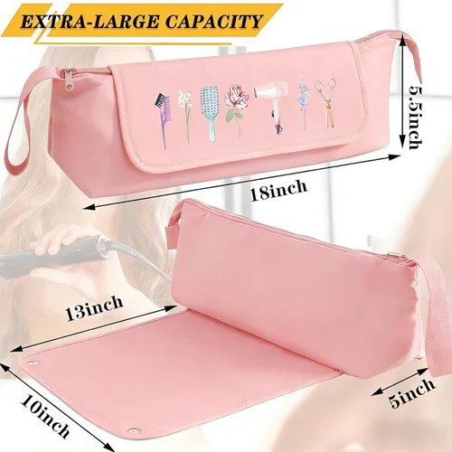 Vista 2 de Bolsa de viaje para herramientas para el cabello con alfombrilla resistente al calor, organizador de herramientas de pelo caliente 2 en 1