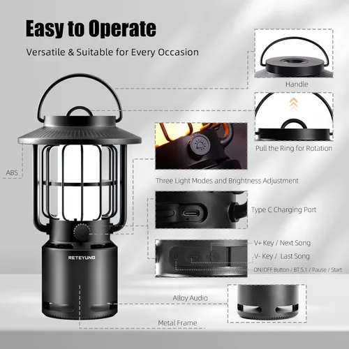 Vista 7 de RETEYUNG Altavoces Exteriores Bluetooth Impermeables para Patio, Altavoz Inalámbrico Portátil con Luz de Llama LED y Luces de Antorcha Ambientales