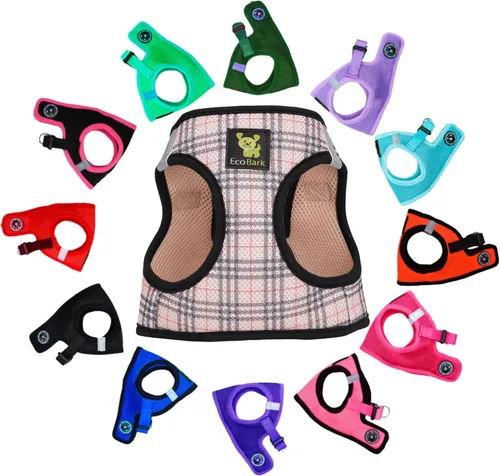 Vista 22 de EcoBark - Arnés para perro con entrada, arnés de malla lujoso y reflectante para perros XXS, XS, pequeños y medianos - Chaleco ajustable