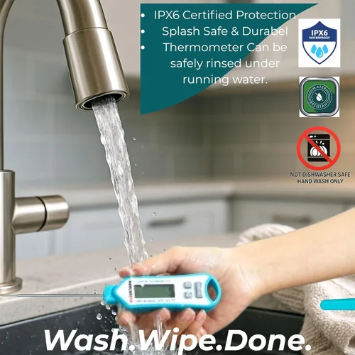 Vista 3 de Termómetro digital de carne, termómetro de lectura instantánea para alimentos, temporizador de cocina impermeable antideslizante y termómetro