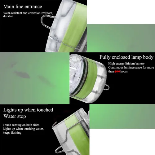 Vista 6 de Paquete de 10 luces LED de caída profunda de pesca, luces LED estroboscópicas intermitentes de colores, luz de pesca subacuática, atractantes