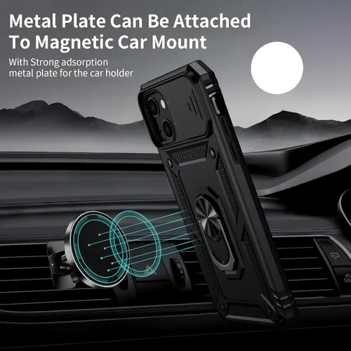 Vista 2 de Weycolor for iPhone 14 Case with Camera Lens Cover, HD Screen Protector, 10 FT Military Grade Drop Protection, Magnetic Ring Holder Kickstand