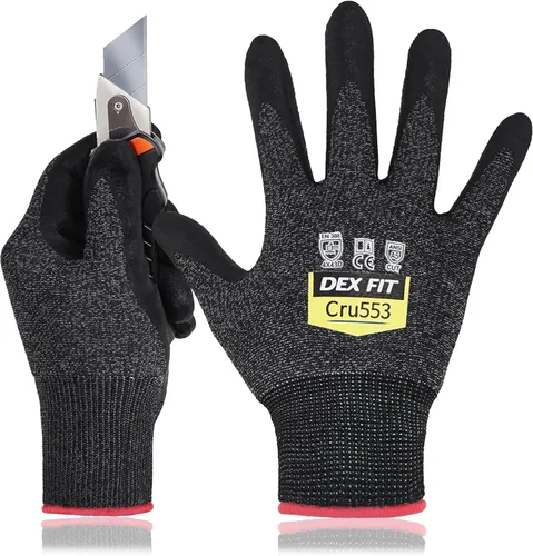 Vista 10 de DEX FIT Guantes resistentes a cortes nivel 5 Cru553, ajuste elástico cómodo 3D, agarre potente, grado profesional, delgados, compatibles