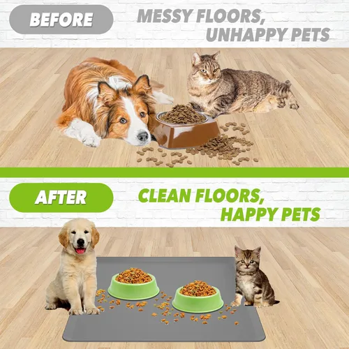Vista 6 de TidyFriend Tapete para Comida de Mascotas - 24" x 24", Bandeja para Mascotas para Comida y Agua, Tapete de Silicona para Perros, Tapete