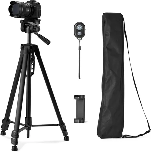Vista 9 de Yaxa Basics Soporte de trípode portátil ligero de 50 pulgadas con placa de liberación rápida, altura ajustable, aluminio, para fotografía