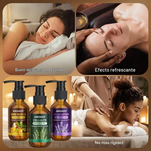 Vista 7 de Aceite de masaje para terapia de masaje, aceite de árnica y jengibre, aceite de lavanda y menta, aceites esenciales de eucalipto y romero, alivio