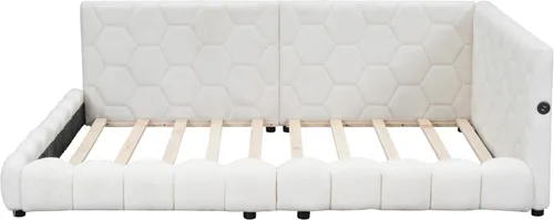 Vista 132 de Sofá cama de tamaño individual con 2 cajones y barandilla rústica, cama de plataforma capitán de madera con soporte de listones resistente, sofá