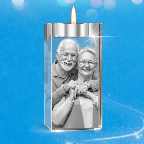 Vista 2 de Foto de Cristal 3D Personalizada, Marco Portavelas con Grabado Láser Personalizado, Regalos Personalizados Conmemorativos de Aniversario, Navidad