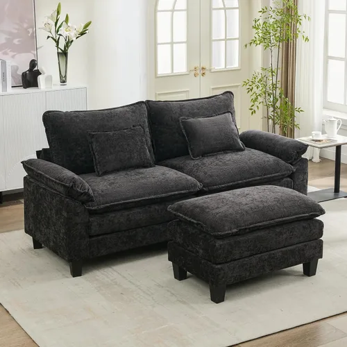 Vista 9 de URRED Oversized Modular Sectional Sofa, 87" L Shaped Modern Comfy Cloud Couch with Movable Ottoman & Pillows, Deep Seat Couches for Living Room