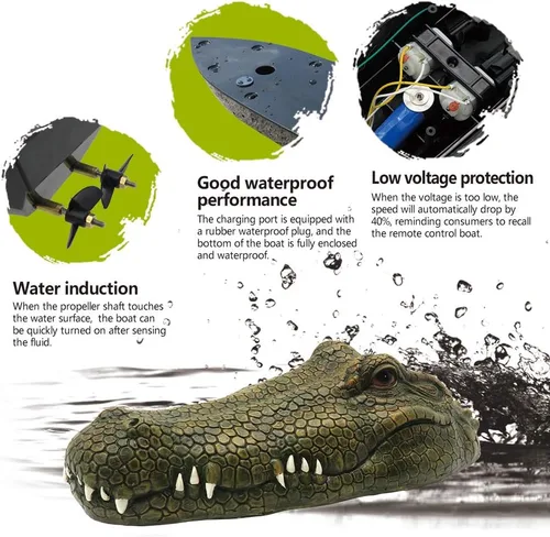 Vista 5 de GoolRC Flytec V002 RC Boat, 2.4G Control remoto eléctrico de carreras barco para piscinas con simulación cabeza de cocodrilo Spoof juguete