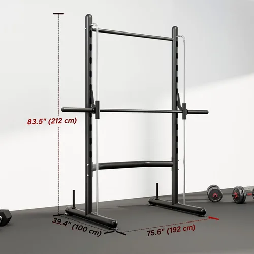 Vista 7 de Soozier Squat Rack with Pull-Up Bar, Adjustable Power Rack with Barbell Bar, Multi-Functional Bench Press Rack for Home Gym Strength Training